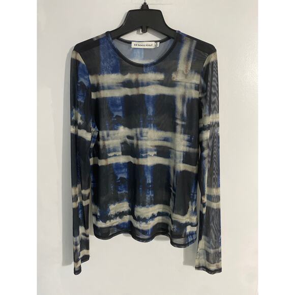 Rebecca Minkoff sheer mesh top women’s size M blue black abstract y2k grunge - Picture 1 of 6